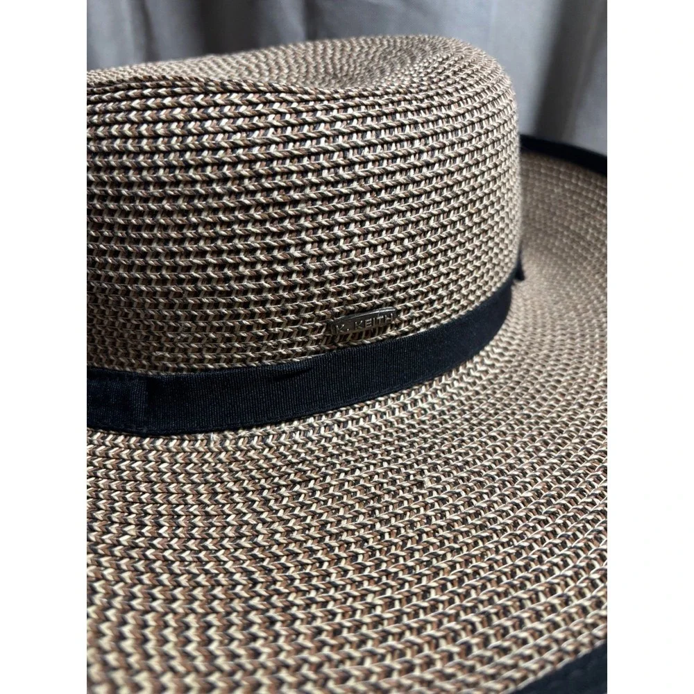 Karen Keith Med‎ Headwear Woven Straw Sun Hat Ponytail Cutout Beach Coastal Pool